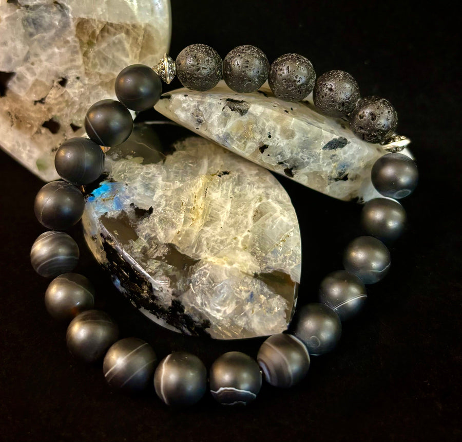 Men’s Grounded Energy Sardonyx Diffuser Bracelet – Matte Black Essential Oil Bracelet (7.5” & 8”)