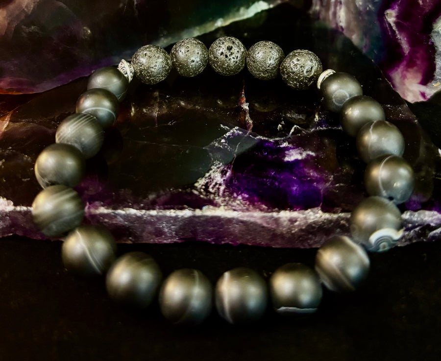Men’s Grounded Energy Sardonyx Diffuser Bracelet – Matte Black Essential Oil Bracelet (7.5” & 8”)