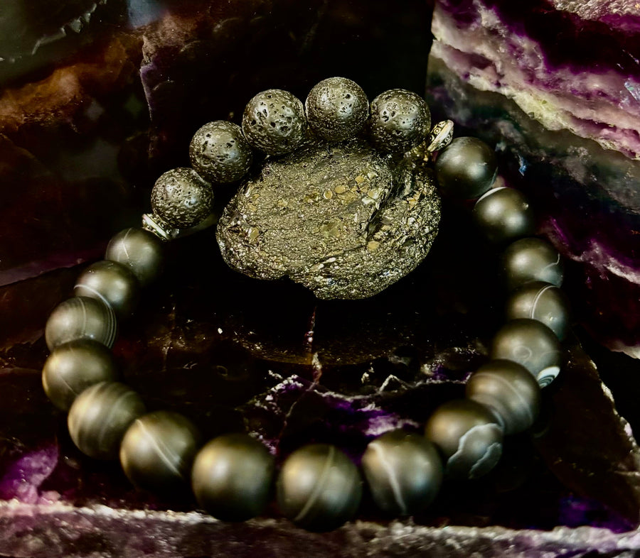 Men’s Grounded Energy Sardonyx Diffuser Bracelet – Matte Black Essential Oil Bracelet (7.5” & 8”)