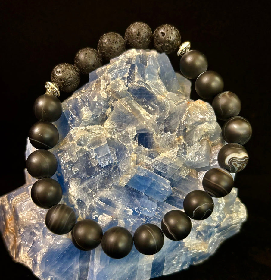 Men’s Grounded Energy Sardonyx Diffuser Bracelet – Matte Black Essential Oil Bracelet (7.5” & 8”)