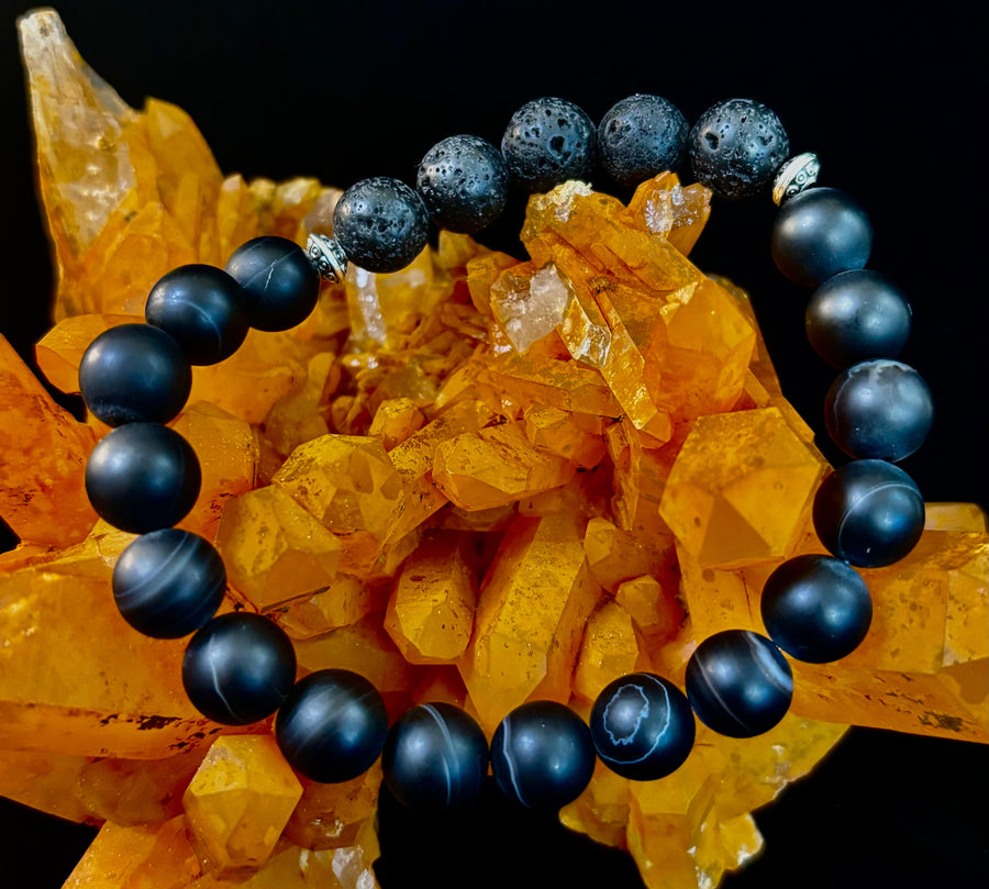 Men’s Grounded Energy Sardonyx Diffuser Bracelet – Matte Black Essential Oil Bracelet (7.5” & 8”)