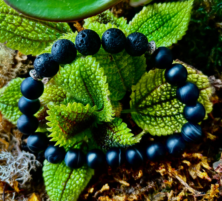 Men’s Grounded Energy Sardonyx Diffuser Bracelet – Matte Black Essential Oil Bracelet (7.5” & 8”)