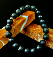 Men’s Grounded Energy Sardonyx Diffuser Bracelet – Matte Black Essential Oil Bracelet (7.5” & 8”)