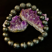 Men’s Grounded Energy Sardonyx Diffuser Bracelet – Matte Black Essential Oil Bracelet (7.5” & 8”)