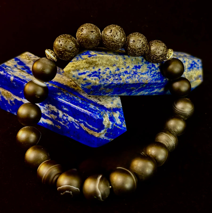 Men’s Grounded Energy Sardonyx Diffuser Bracelet – Matte Black Essential Oil Bracelet (7.5” & 8”)