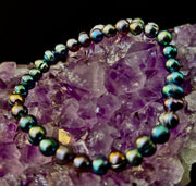 Iridescent Peacock Freshwater Pearl Bracelet – Natural Pearl Bracelet for Medium Wrists