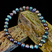 Iridescent Peacock Freshwater Pearl Bracelet – Natural Pearl Bracelet for Medium Wrists