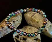 Iridescent Peacock Freshwater Pearl Bracelet – Natural Pearl Bracelet for Medium Wrists