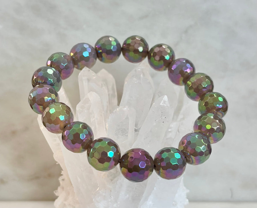 Wicked Glam Disco Ball Prism Bracelet – Mystic Gray Agate (12mm)