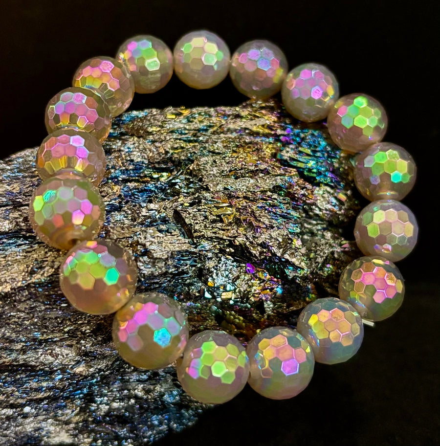Wicked Glam Disco Ball Prism Bracelet – Mystic Gray Agate (12mm)