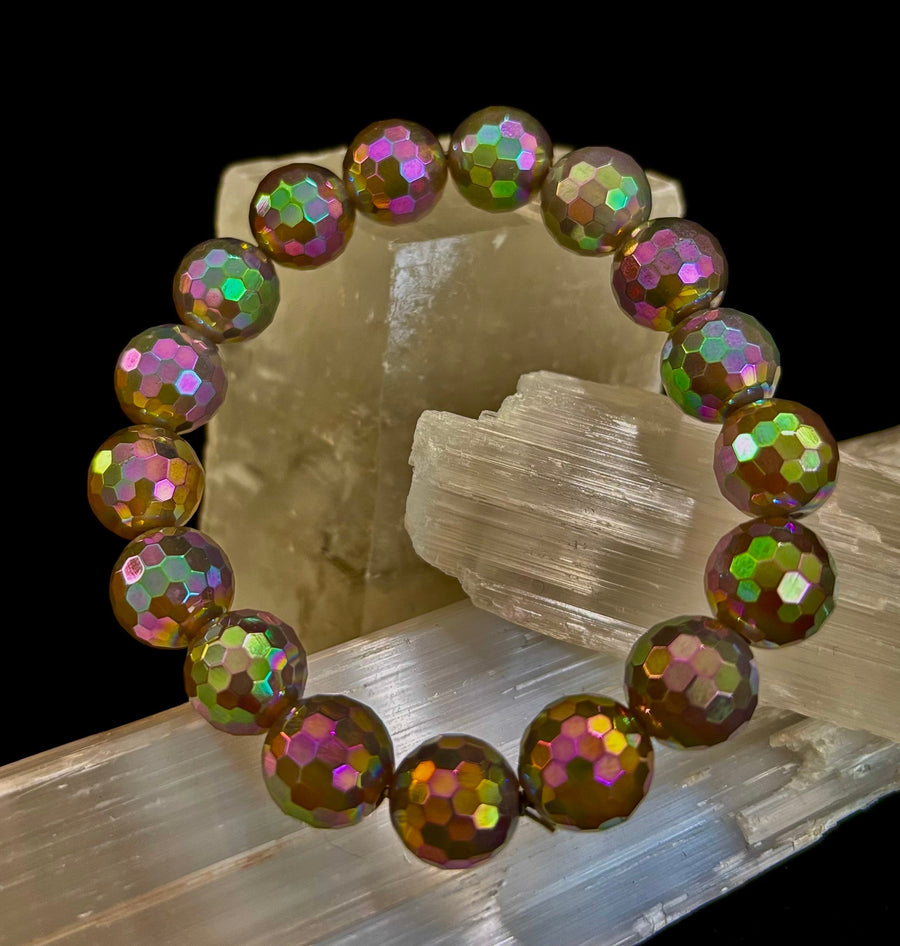 Wicked Glam Disco Ball Prism Bracelet – Mystic Gray Agate (12mm)