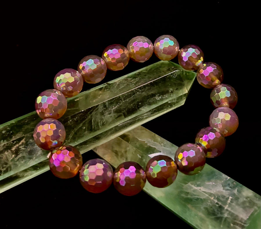 Wicked Glam Disco Ball Prism Bracelet – Mystic Gray Agate (12mm)