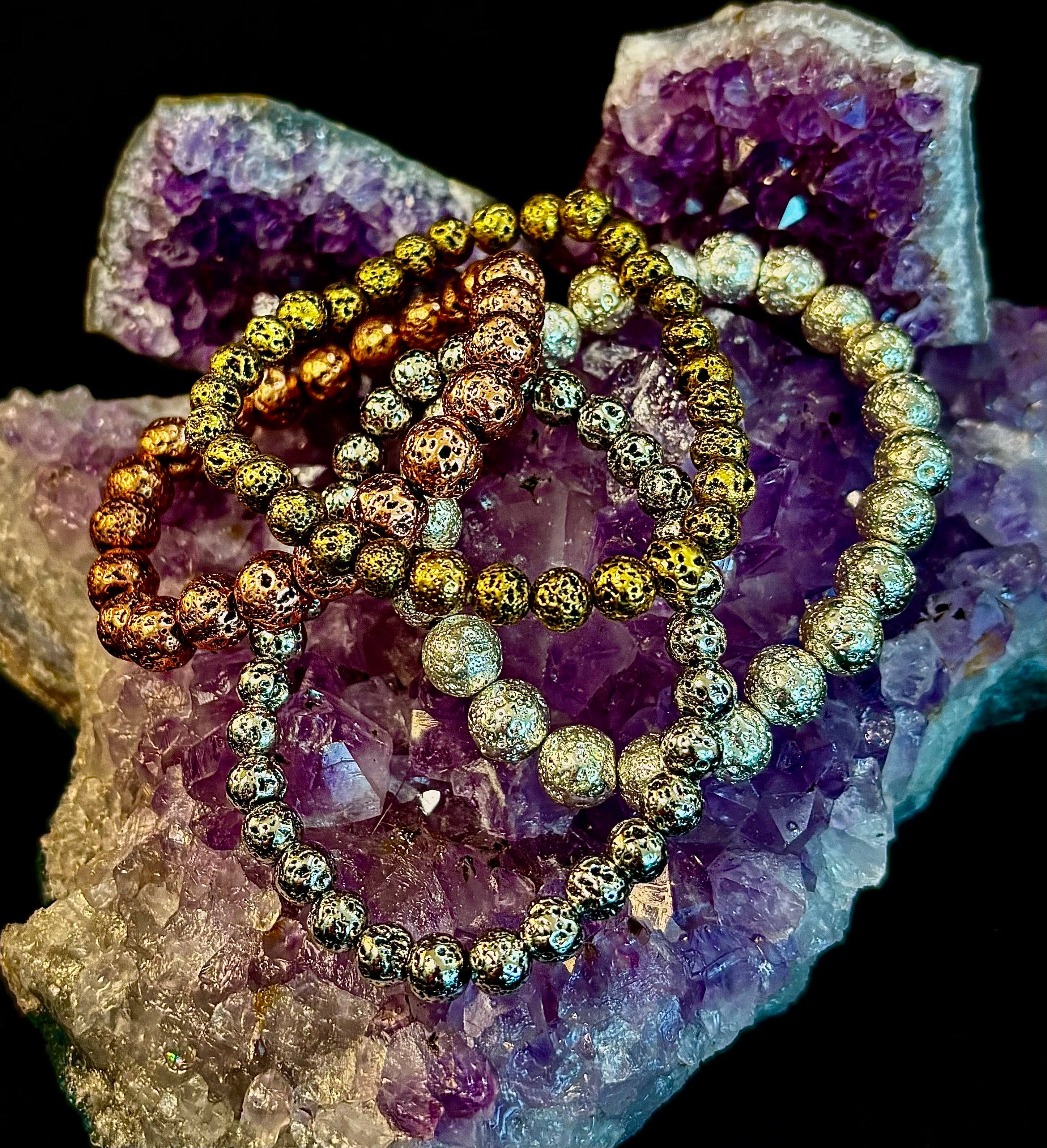 Metallic Lava Rock Essential Oil Diffuser Bracelet in Gold, Silver & Rose Gold (6mm & 8mm)