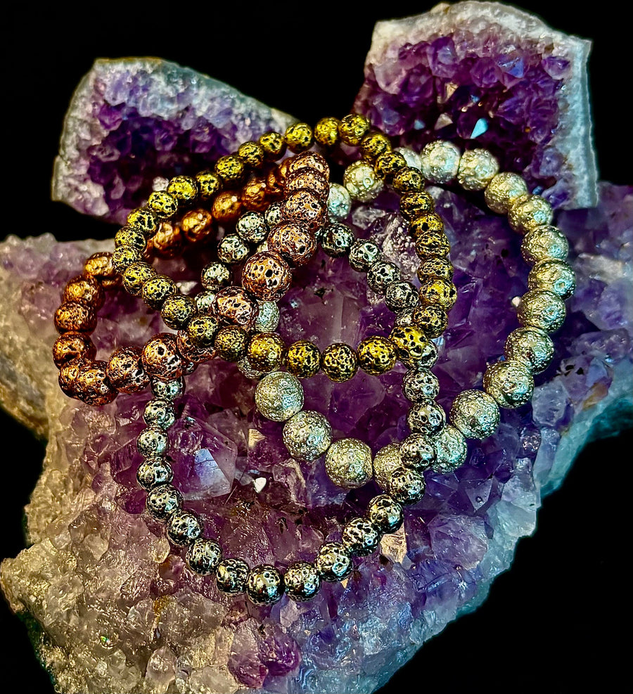 Metallic Lava Rock Essential Oil Diffuser Bracelet in Gold, Silver & Rose Gold (6mm & 8mm)