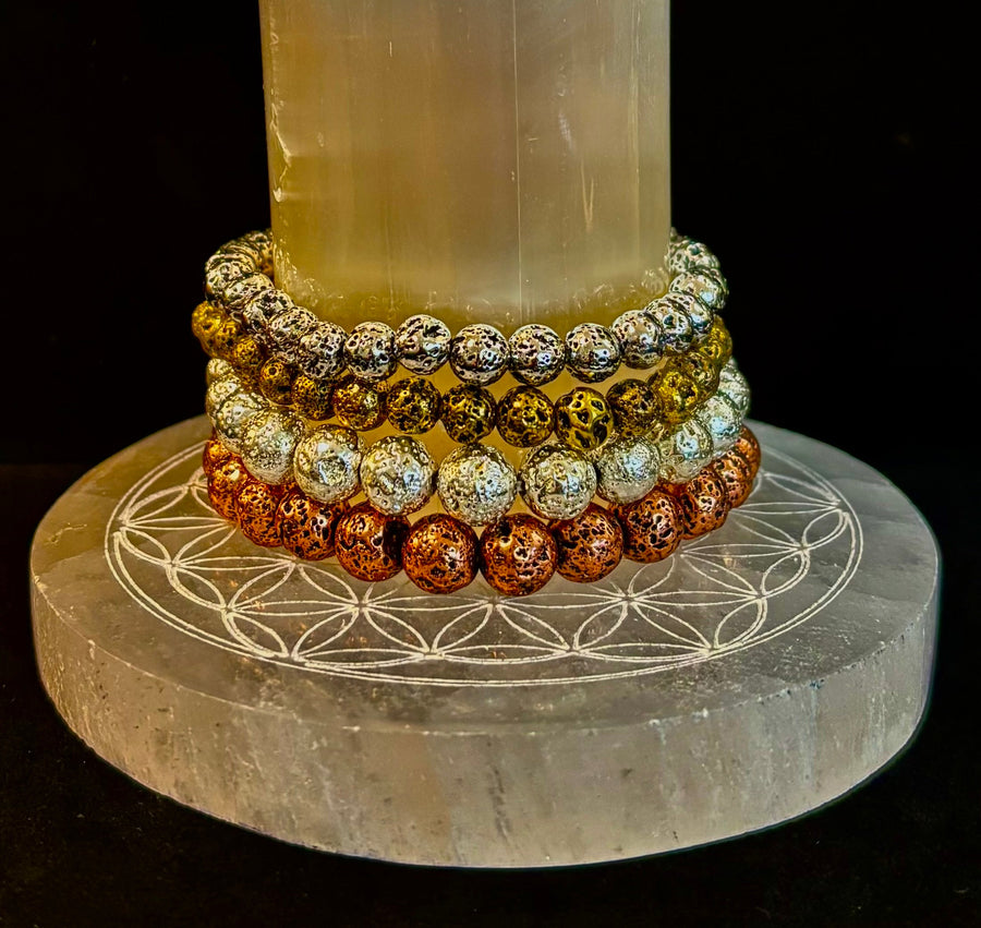 Metallic Lava Rock Essential Oil Diffuser Bracelet in Gold, Silver & Rose Gold (6mm & 8mm)