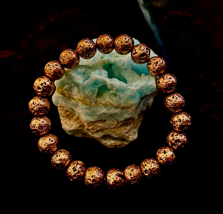 Metallic Lava Rock Essential Oil Diffuser Bracelet in Gold, Silver & Rose Gold (6mm & 8mm)