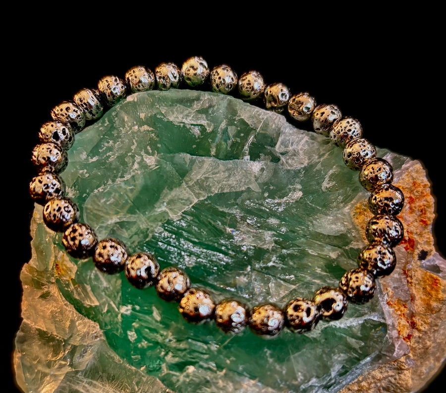 Metallic Lava Rock Essential Oil Diffuser Bracelet in Gold, Silver & Rose Gold (6mm & 8mm)