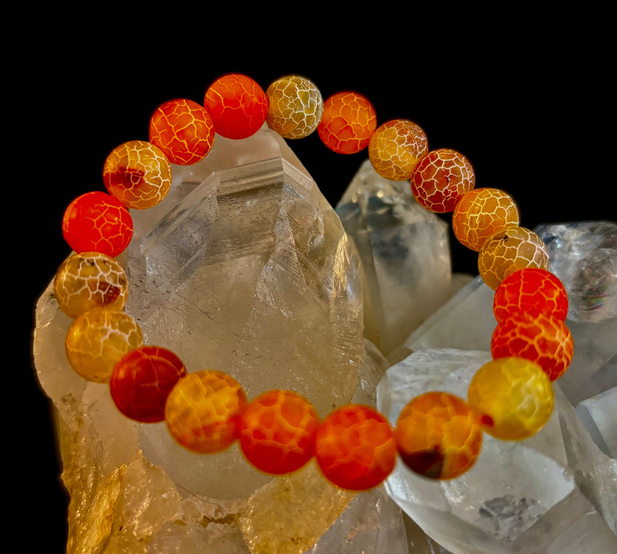 Sunburst Power Bracelet - Orange Fire Agate (10mm)