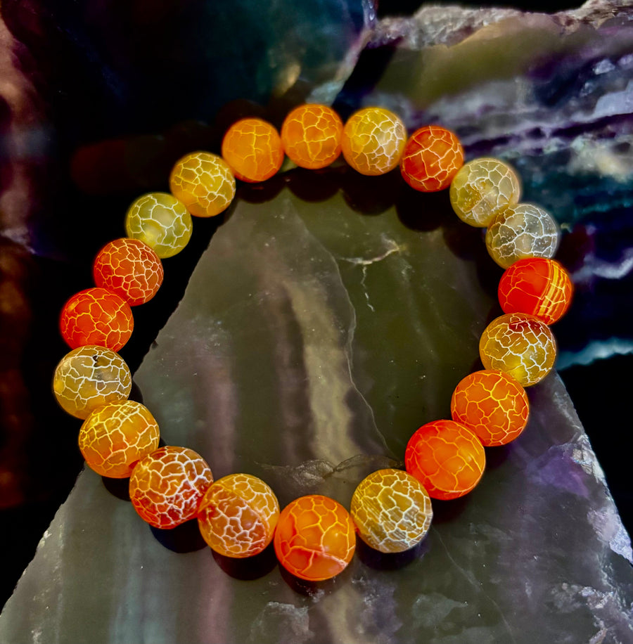 Sunburst Power Bracelet - Orange Fire Agate (10mm)