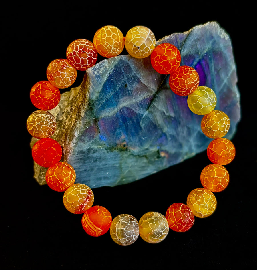 Sunburst Power Bracelet - Orange Fire Agate (10mm)