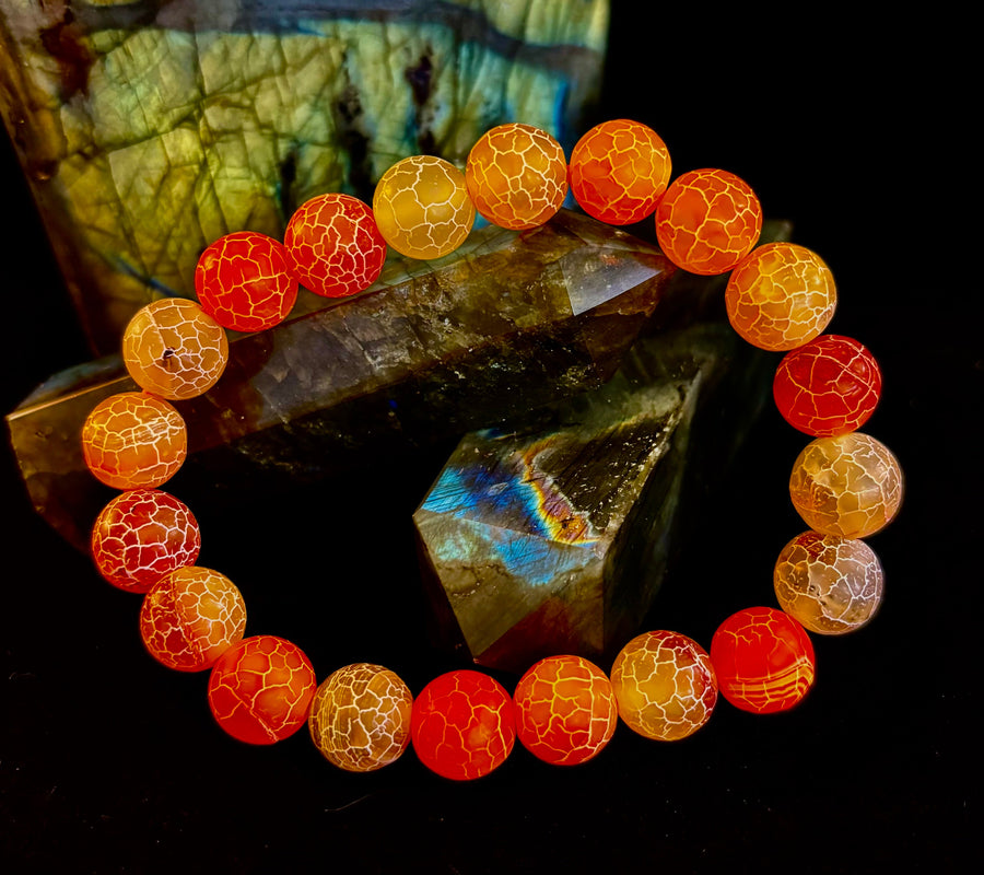 Sunburst Power Bracelet - Orange Fire Agate (10mm)