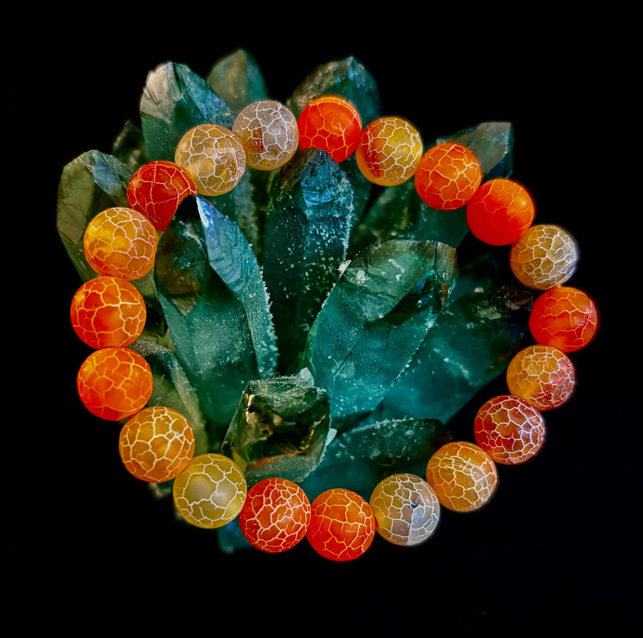 Sunburst Power Bracelet - Orange Fire Agate (10mm)