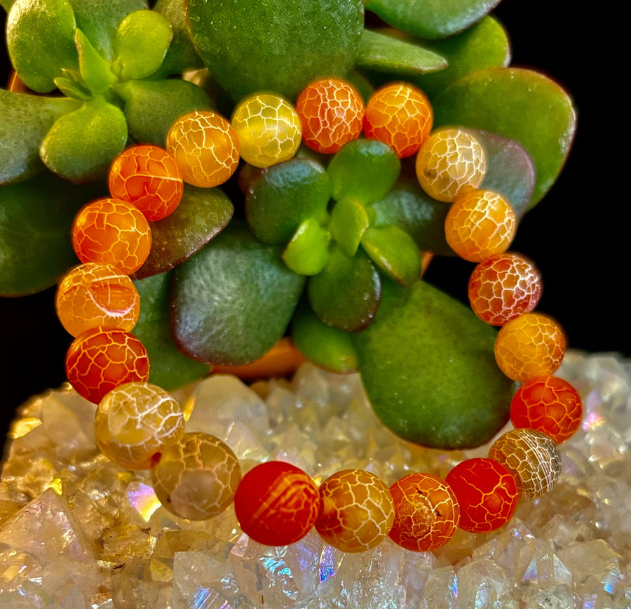 Sunburst Power Bracelet - Orange Fire Agate (10mm)