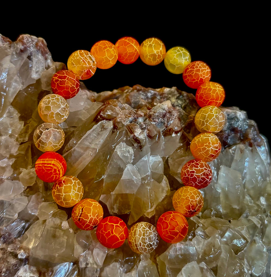 Sunburst Power Bracelet - Orange Fire Agate (10mm)