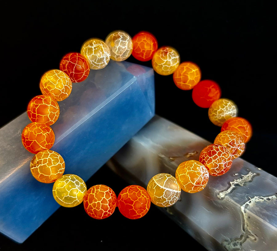 Sunburst Power Bracelet - Orange Fire Agate (10mm)