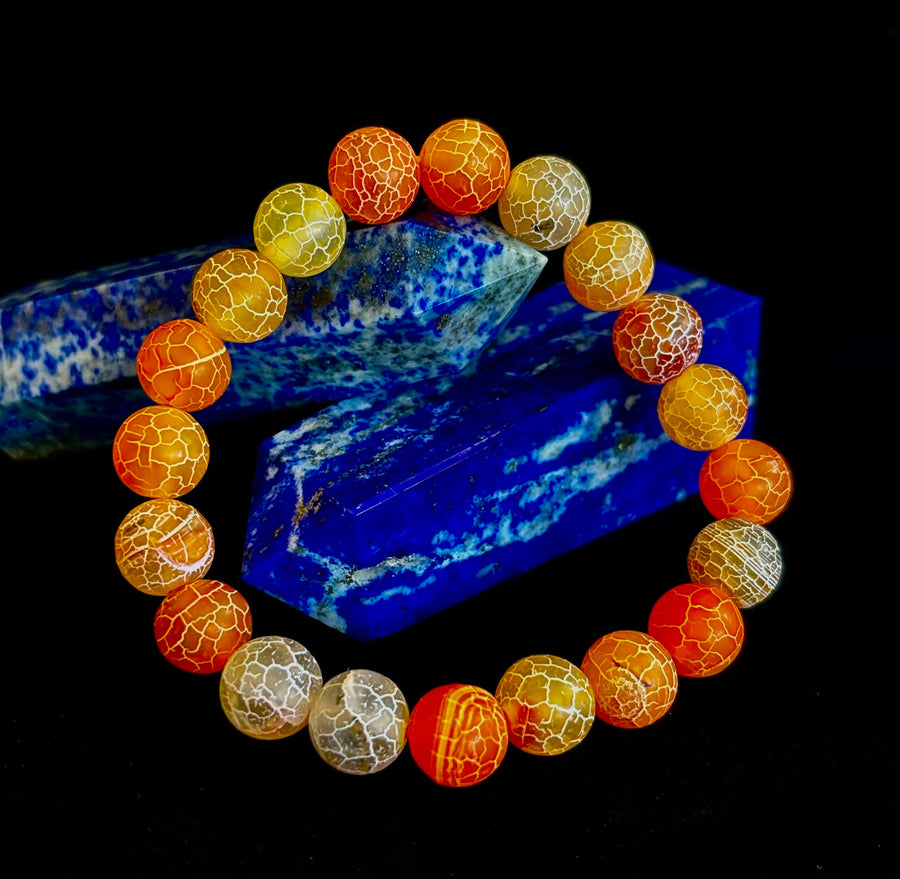Sunburst Power Bracelet - Orange Fire Agate (10mm)