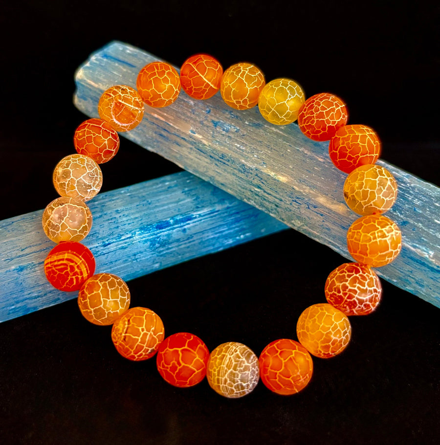 Sunburst Power Bracelet - Orange Fire Agate (10mm)