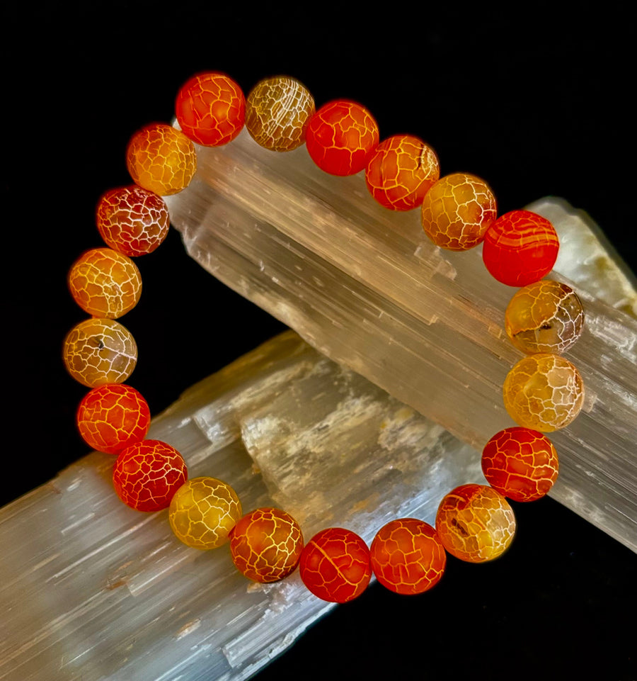 Sunburst Power Bracelet - Orange Fire Agate (10mm)
