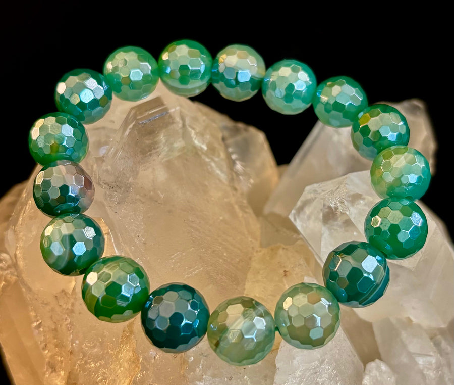 Green Goddess Glam Bracelet - Mystic Green Banded Agate (12mm)
