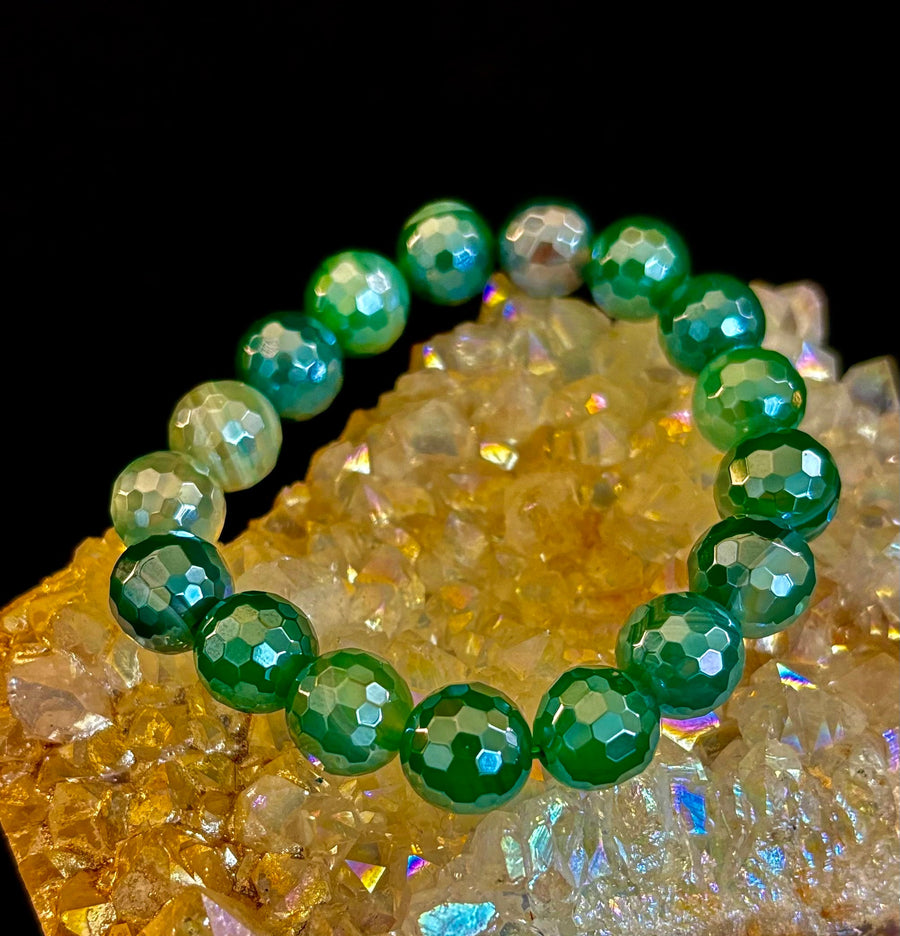 Green Goddess Glam Bracelet - Mystic Green Banded Agate (12mm)