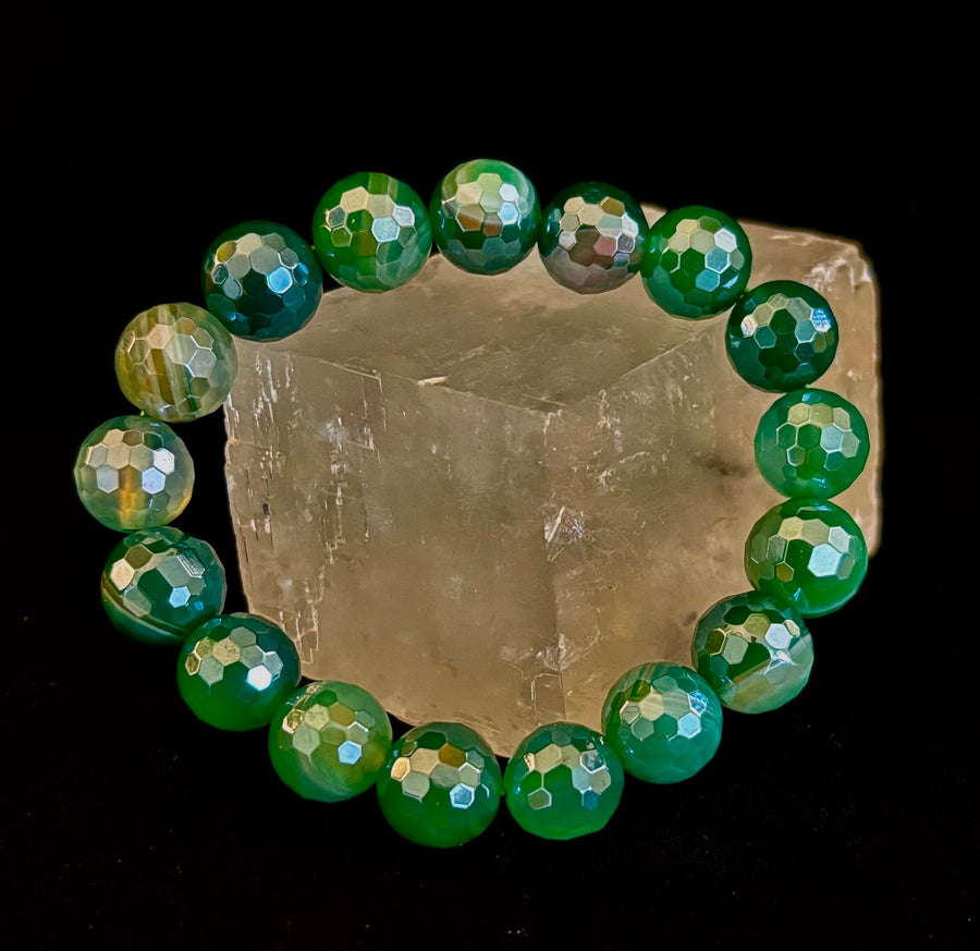 Green Goddess Glam Bracelet - Mystic Green Banded Agate (12mm)