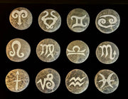 Zodiac Selenite Cleansing Coin – Crystal Cleansing & Astrology Energy Disc