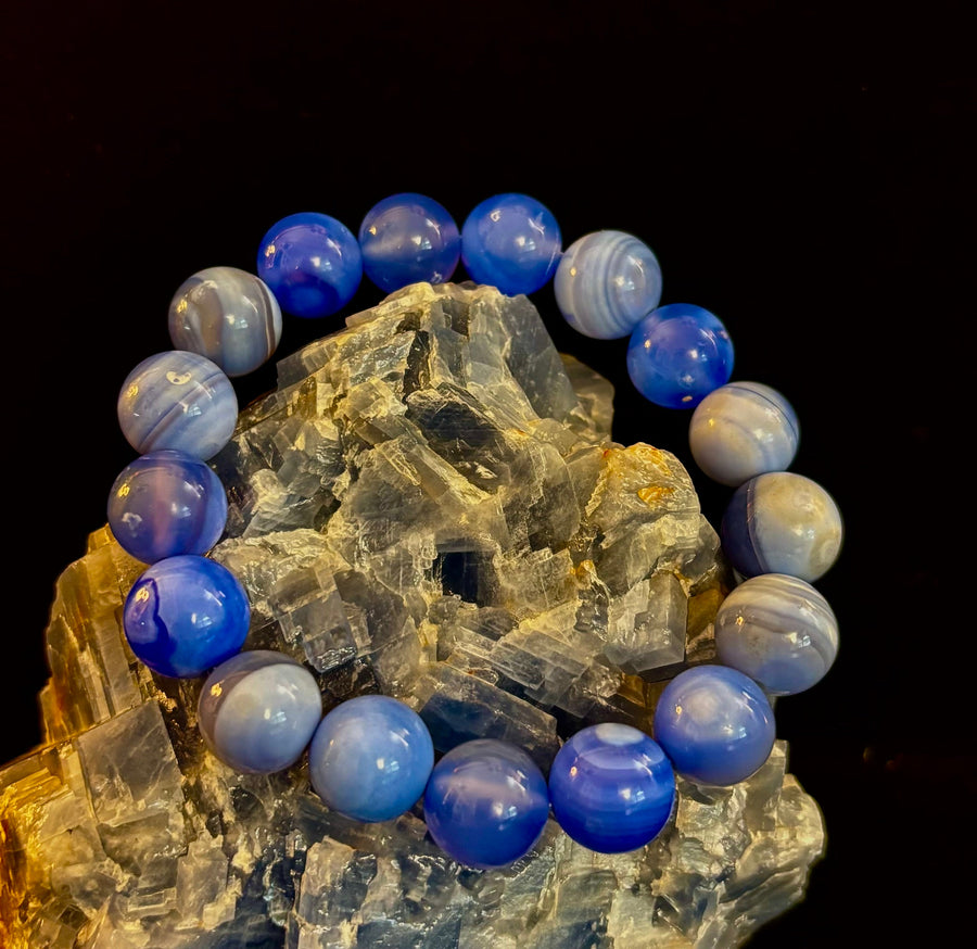 Blue Moon Tide – Natural Blue Banded Agate Bracelet