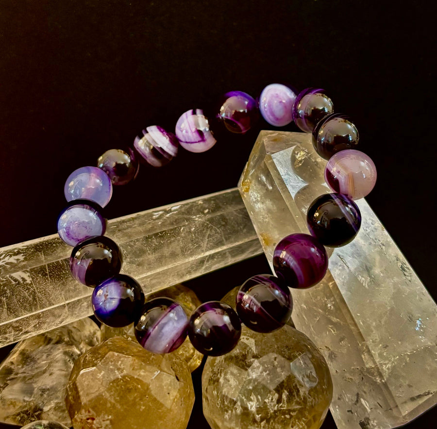 Royal Aura Purple Agate Bracelet – 12mm Reiki-Infused Statement Bracelet (Medium Wrist Fit)