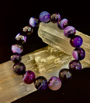 Royal Aura Purple Agate Bracelet – 12mm Reiki-Infused Statement Bracelet (Medium Wrist Fit)