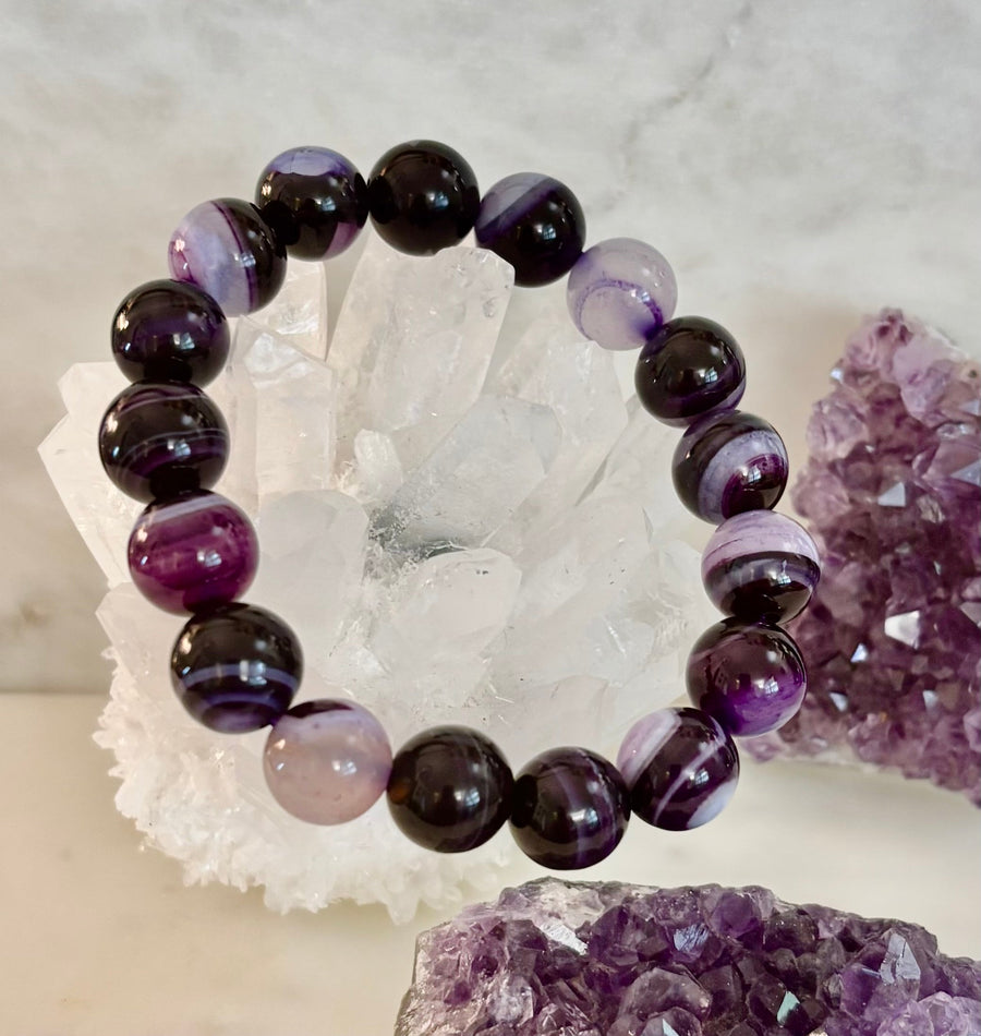 Royal Aura Purple Agate Bracelet – 12mm Reiki-Infused Statement Bracelet (Medium Wrist Fit)