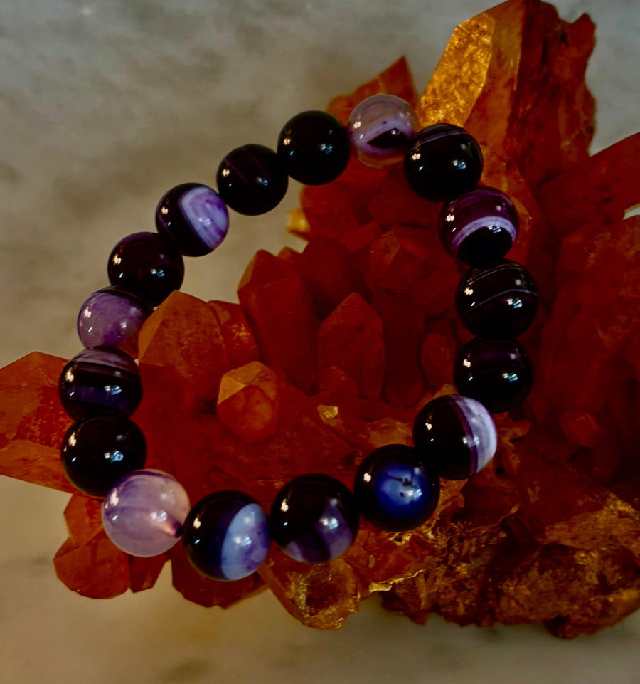 Royal Aura Purple Agate Bracelet – 12mm Reiki-Infused Statement Bracelet (Medium Wrist Fit)