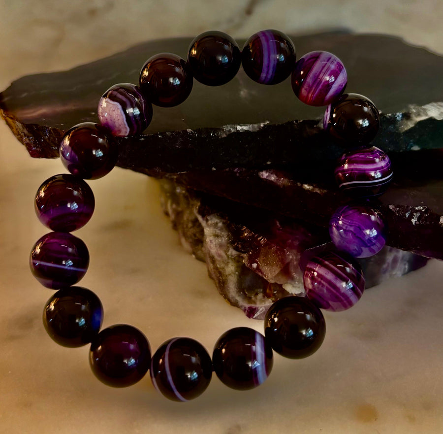 Royal Aura Purple Agate Bracelet – 12mm Reiki-Infused Statement Bracelet (Medium Wrist Fit)