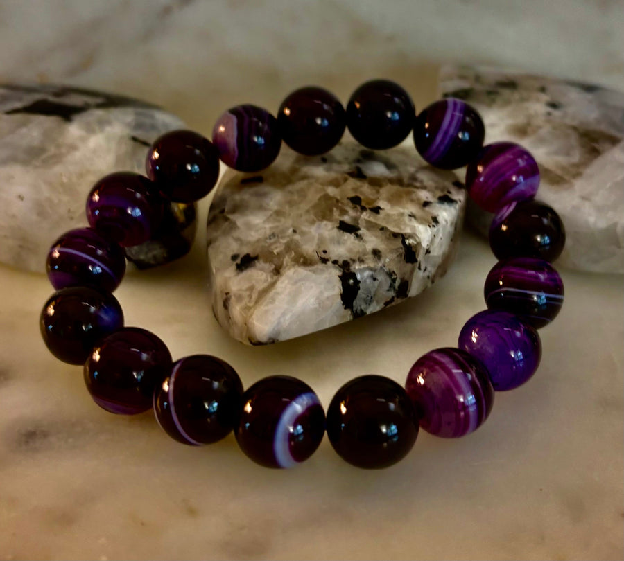 Royal Aura Purple Agate Bracelet – 12mm Reiki-Infused Statement Bracelet (Medium Wrist Fit)