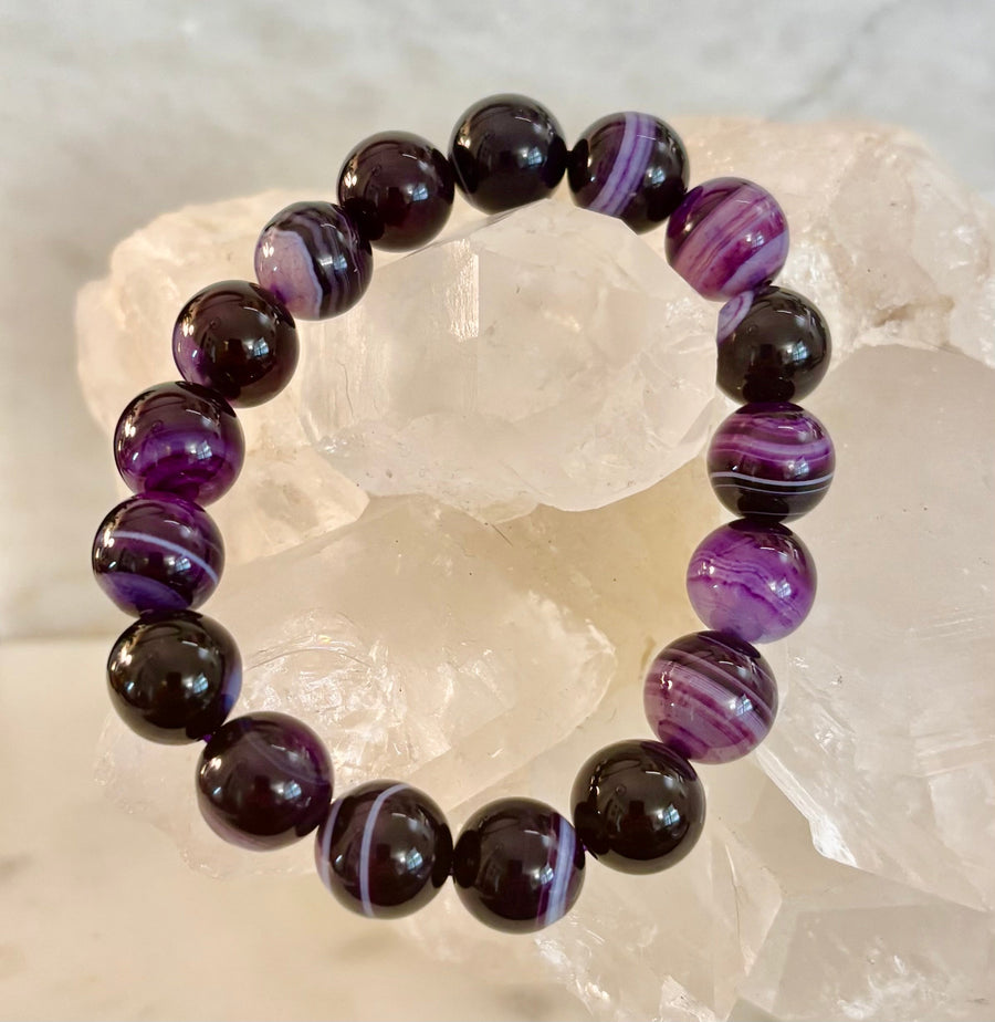 Royal Aura Purple Agate Bracelet – 12mm Reiki-Infused Statement Bracelet (Medium Wrist Fit)
