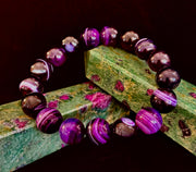 Royal Aura Purple Agate Bracelet – 12mm Reiki-Infused Statement Bracelet (Medium Wrist Fit)