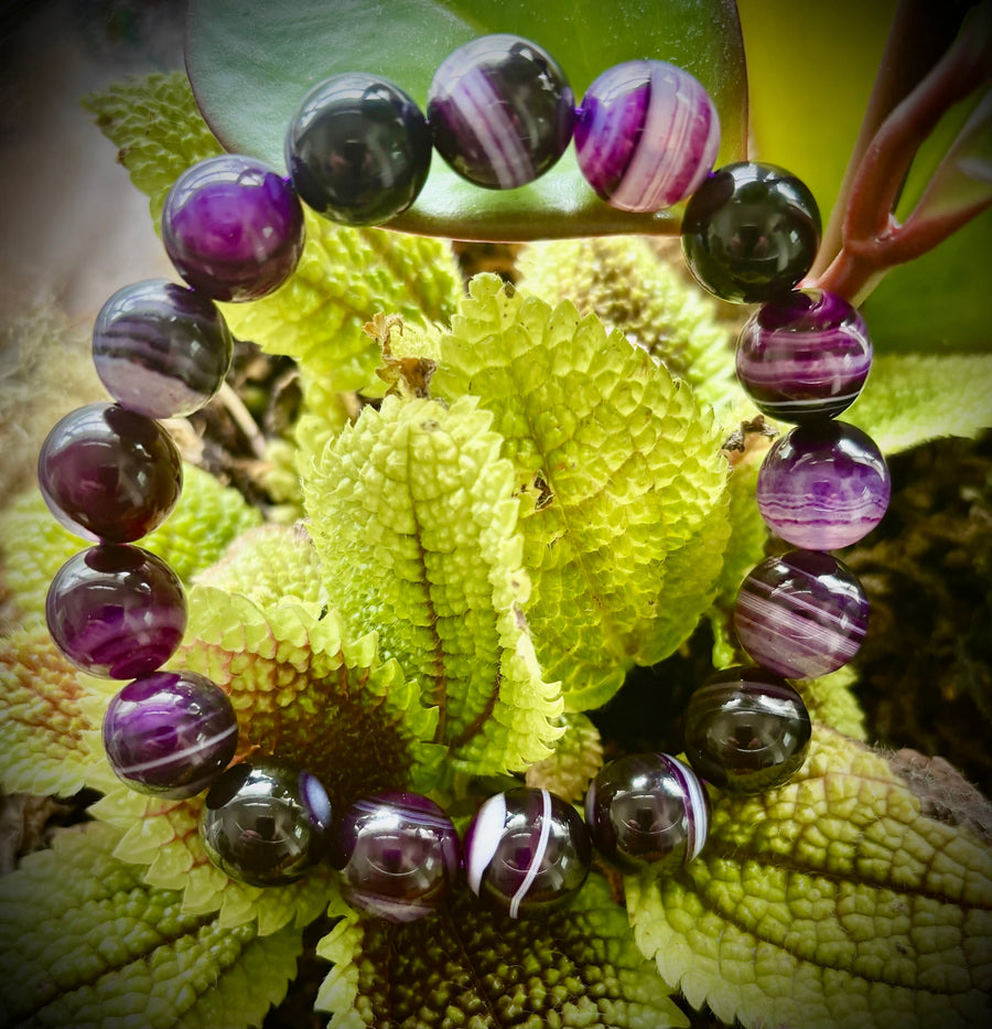 Royal Aura Purple Agate Bracelet – 12mm Reiki-Infused Statement Bracelet (Medium Wrist Fit)