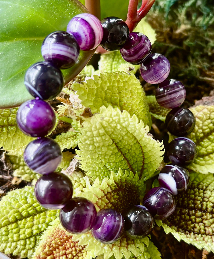 Royal Aura Purple Agate Bracelet – 12mm Reiki-Infused Statement Bracelet (Medium Wrist Fit)