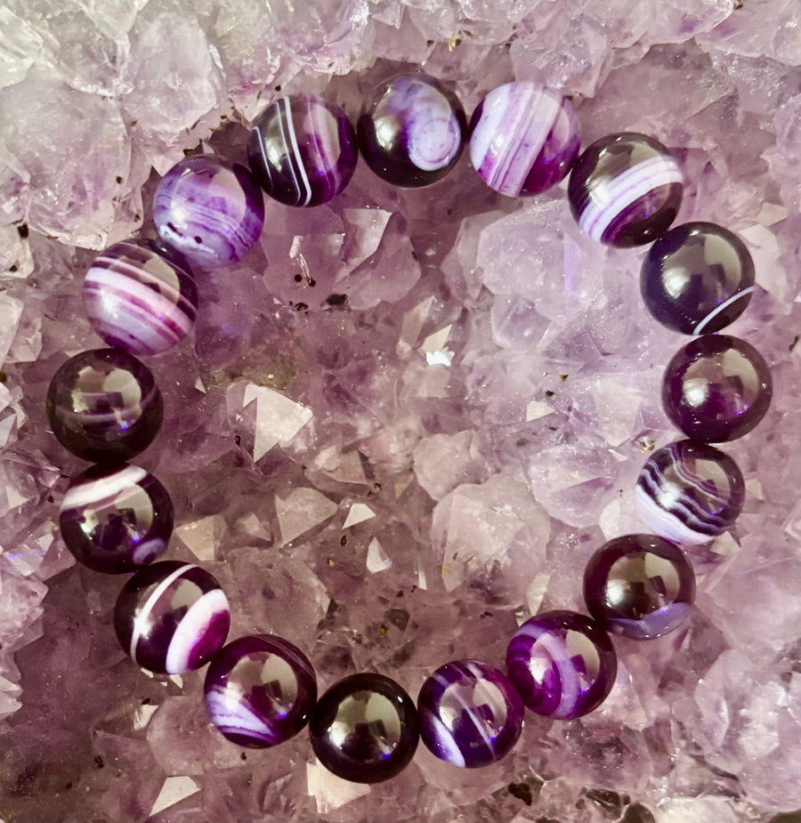 Royal Aura Purple Agate Bracelet – 12mm Reiki-Infused Statement Bracelet (Medium Wrist Fit)