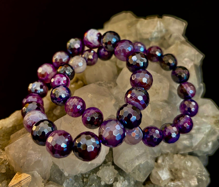 Mystic Purple Banded Agate Faceted Stretch Bracelet
