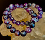 Mystic Purple Banded Agate Faceted Stretch Bracelet
